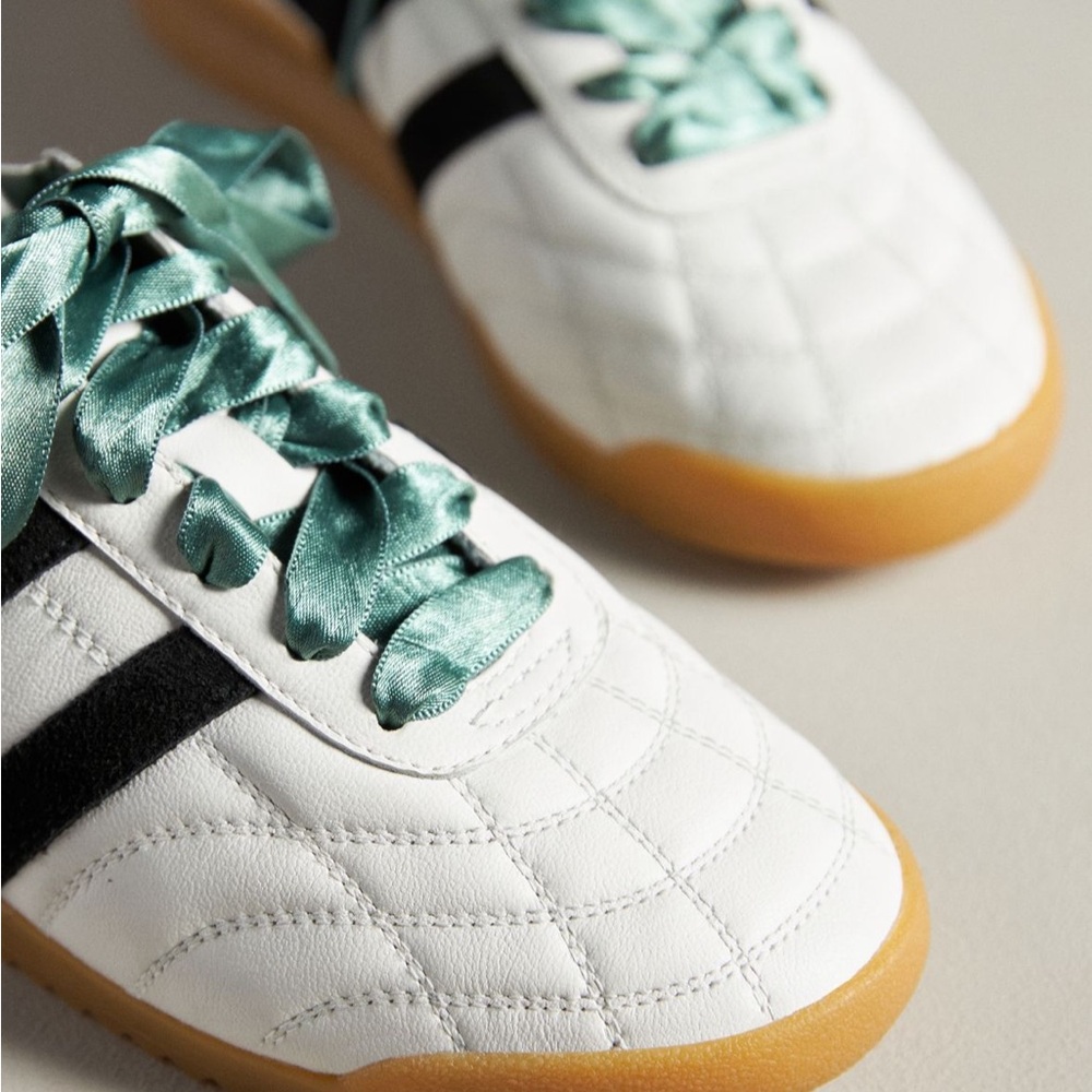 🆕 Gola x Anthropologie Stadium Sneakers White & Black & Green Ribbon laces NWT 💚 - Picture 9 of 11